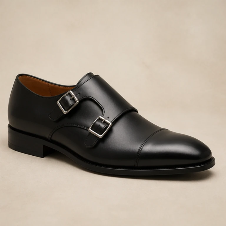 double strap leather monk shoes