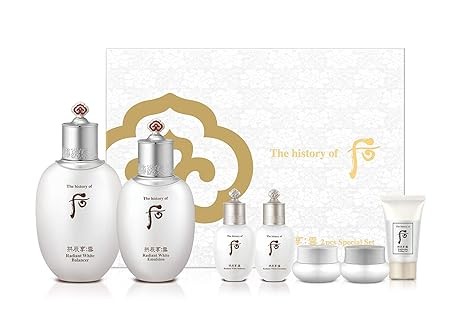 The History of Whoo Gongjinhyang Seol Special Set | Brightening Skincare Set for Instant Skin Radiance & Luminosity | Contains Gongjinhyang Seol Balancer, Lotion, Essence, Corrector, Cream & Sunscreen